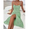 imageMakeMeChic Womens Floral Summer Dress Spaghetti Strap Tie Front Split Cami Midi DressGreen