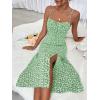 imageMakeMeChic Womens Floral Summer Dress Spaghetti Strap Tie Front Split Cami Midi DressGreen