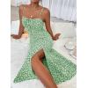 imageMakeMeChic Womens Floral Summer Dress Spaghetti Strap Tie Front Split Cami Midi DressGreen