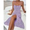 imageMakeMeChic Womens Floral Summer Dress Spaghetti Strap Tie Front Split Cami Midi DressPurple