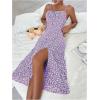 imageMakeMeChic Womens Floral Summer Dress Spaghetti Strap Tie Front Split Cami Midi DressPurple