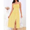 imageMakeMeChic Womens Floral Summer Dress Spaghetti Strap Tie Front Split Cami Midi DressYellow