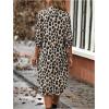 imageMakeMeChic Womens Leopard Print Dress Button Front 34 Roll Sleeve Collared Midi DressesBrown