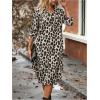 imageMakeMeChic Womens Leopard Print Dress Button Front 34 Roll Sleeve Collared Midi DressesBrown