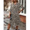 imageMakeMeChic Womens Leopard Print Dress Button Front 34 Roll Sleeve Collared Midi DressesBrown