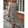 imageMakeMeChic Womens Leopard Print Dress Button Front 34 Roll Sleeve Collared Midi DressesBrown