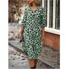 imageMakeMeChic Womens Leopard Print Dress Button Front 34 Roll Sleeve Collared Midi DressesGreen