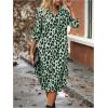imageMakeMeChic Womens Leopard Print Dress Button Front 34 Roll Sleeve Collared Midi DressesGreen