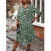 imageMakeMeChic Womens Leopard Print Dress Button Front 34 Roll Sleeve Collared Midi DressesGreen