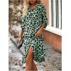 imageMakeMeChic Womens Leopard Print Dress Button Front 34 Roll Sleeve Collared Midi DressesGreen