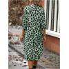 imageMakeMeChic Womens Leopard Print Dress Button Front 34 Roll Sleeve Collared Midi DressesGreen