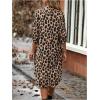imageMakeMeChic Womens Leopard Print Dress Button Front 34 Roll Sleeve Collared Midi DressesMulticolor