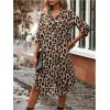 imageMakeMeChic Womens Leopard Print Dress Button Front 34 Roll Sleeve Collared Midi DressesMulticolor