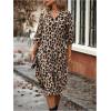 imageMakeMeChic Womens Leopard Print Dress Button Front 34 Roll Sleeve Collared Midi DressesMulticolor