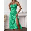 imageMakeMeChic Womens Leopard Print Sleeveless Summer Dress Spaghetti Strap Split Midi Cami SundressesGreen