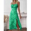 imageMakeMeChic Womens Leopard Print Sleeveless Summer Dress Spaghetti Strap Split Midi Cami SundressesGreen