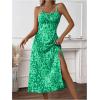 imageMakeMeChic Womens Leopard Print Sleeveless Summer Dress Spaghetti Strap Split Midi Cami SundressesGreen