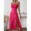 imageMakeMeChic Womens Leopard Print Sleeveless Summer Dress Spaghetti Strap Split Midi Cami SundressesPink