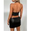imageMakeMeChic Womens PU Leather Buckle Halter Top Asymmetrical Hem Backless Y2K Crop TopsBlack
