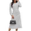 imageMakeMeChic Womens Polka Dots Dress Long Sleeve High Waist A Line Midi DressesBlack and White