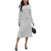 imageMakeMeChic Womens Polka Dots Dress Long Sleeve High Waist A Line Midi DressesBlack and White