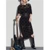 imageMakeMeChic Womens Star Pattern Mesh Sheer Midi Dress Half Sleeve Round Neck Slit Hem Tee DressesBlack