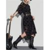 imageMakeMeChic Womens Star Pattern Mesh Sheer Midi Dress Half Sleeve Round Neck Slit Hem Tee DressesBlack