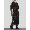 imageMakeMeChic Womens Star Pattern Mesh Sheer Midi Dress Half Sleeve Round Neck Slit Hem Tee DressesBlack