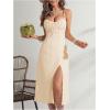 imageMakeMeChic Womens Tie Back Summer Dress Sleeveless Split Thigh Spaghetti Strap Midi Cami DressApricot