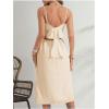 imageMakeMeChic Womens Tie Back Summer Dress Sleeveless Split Thigh Spaghetti Strap Midi Cami DressApricot