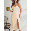 imageMakeMeChic Womens Tie Back Summer Dress Sleeveless Split Thigh Spaghetti Strap Midi Cami DressApricot