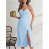 imageMakeMeChic Womens Tie Back Summer Dress Sleeveless Split Thigh Spaghetti Strap Midi Cami DressLight Blue