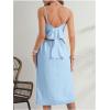 imageMakeMeChic Womens Tie Back Summer Dress Sleeveless Split Thigh Spaghetti Strap Midi Cami DressLight Blue