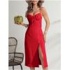 imageMakeMeChic Womens Tie Back Summer Dress Sleeveless Split Thigh Spaghetti Strap Midi Cami DressRed