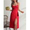 imageMakeMeChic Womens Tie Back Summer Dress Sleeveless Split Thigh Spaghetti Strap Midi Cami DressRed