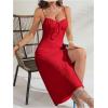 imageMakeMeChic Womens Tie Back Summer Dress Sleeveless Split Thigh Spaghetti Strap Midi Cami DressRed