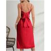 imageMakeMeChic Womens Tie Back Summer Dress Sleeveless Split Thigh Spaghetti Strap Midi Cami DressRed