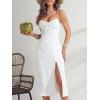 imageMakeMeChic Womens Tie Back Summer Dress Sleeveless Split Thigh Spaghetti Strap Midi Cami DressWhite