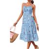 imageMakeMeChic Womens Cherry Gingham Cami Dress Spaghetti Strap Ruffle Tiered Summer Midi DressesBlue