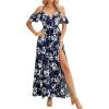 imageMakeMeChic Womens Floral Maxi Dress Cold Shoulder Split Thigh Belted A Line Long Summer DressNavy Blue