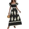 imageMakeMeChic Womens Floral Print Layered Short Sleeve Square Neck Ruffle High Waist A Line Summer Long DressBlack