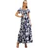 imageMakeMeChic Womens Floral Print Layered Short Sleeve Square Neck Ruffle High Waist A Line Summer Long DressNavy Blue