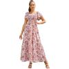 imageMakeMeChic Womens Floral Print Layered Short Sleeve Square Neck Ruffle High Waist A Line Summer Long DressRed B