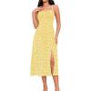 imageMakeMeChic Womens Floral Summer Dress Spaghetti Strap Tie Front Split Cami Midi DressYellow