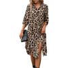 imageMakeMeChic Womens Leopard Print Dress Button Front 34 Roll Sleeve Collared Midi DressesMulticolor