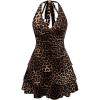 imageMakeMeChic Womens Leopard Print Ruffle Tiered A Line Dress Halter Tie Back Ruched Mini DressesBrown