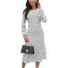 imageMakeMeChic Womens Polka Dots Dress Long Sleeve High Waist A Line Midi DressesBlack and White