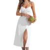imageMakeMeChic Womens Tie Back Summer Dress Sleeveless Split Thigh Spaghetti Strap Midi Cami DressWhite