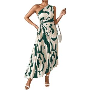 imageMakeMeChic Womens Casual Striped Cut Out One Shoulder Sleeveless High Waist Summer A Line Maxi DressesGreen
