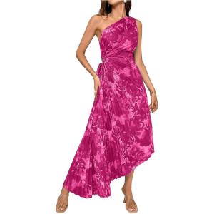 imageMakeMeChic Womens Casual Striped Cut Out One Shoulder Sleeveless High Waist Summer A Line Maxi DressesHot Pink